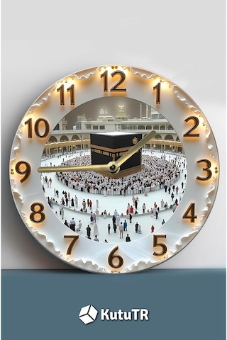 Kâbe Manzaralı 3d Görünümlü Mdf Duvar Saati 33 Cm Sdw92 Renkli