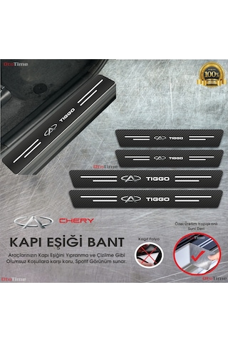 Chery Tiggo Logolu Karbon Kapı Eşiği Koruyucu Suni Deri 4'lü Set