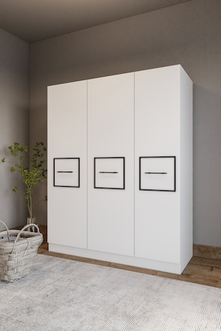 Merlin Mobil Zarif 3 Kapaklı 8 Bölmeli Siyah Şeritli Beyaz Dolap