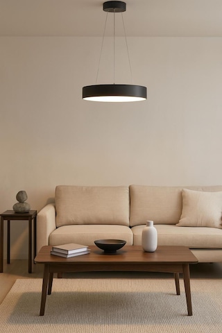 Dakota Modern Panel Ledli Salon Oturma Odası Yatak Odası Mutfak Siyah Renk Led Avize Beyaz Işık Siyah Siyah