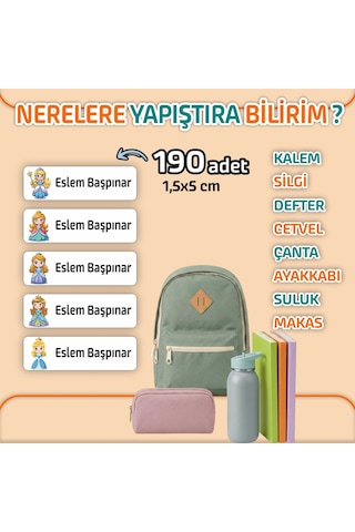 Kapbirhediye Okul Etiketi Isme Özel Kalem Defter Etiketi Prenses Temalı 190 Adet Çok Renkli