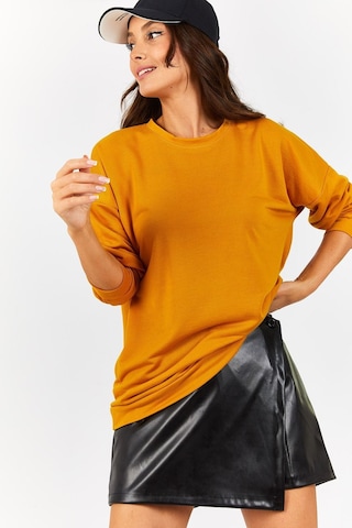 Armonika Kadın Hardal Yuvarlak Yaka Oversize Sweatshirt Arm-22k024027