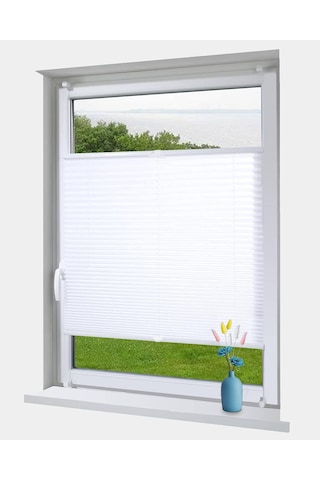 Beyaz Plise Katlanır Cam Balkon Perdesi - Ofis Perdesi - Ev Perdesi - Salon Perdesi - Plise Perde Kancalı Sadece Cam Balkon İçin