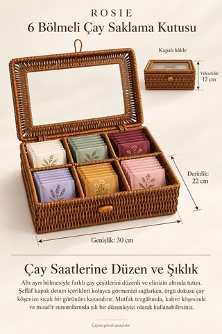 Rosıe 6 Bölmeli Kapaklı Çay Saklama Kutusu Karışık