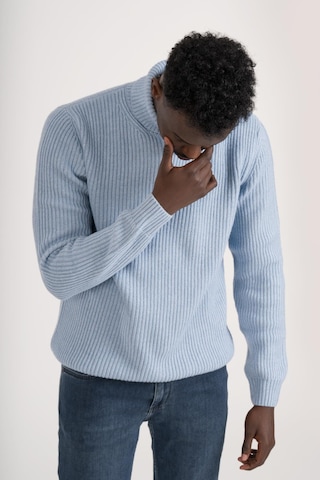 Regular Kesim Kalın Örgülü Yünlü Tam Balıkçı Triko Kazak Mavi