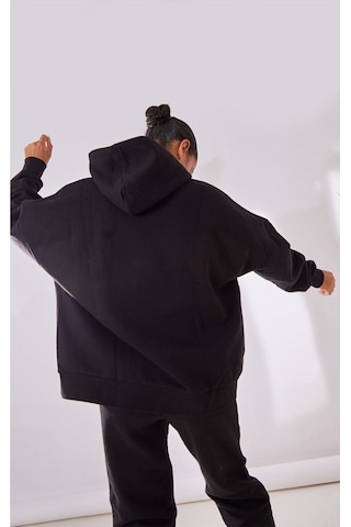 Basic Düz Eşofman Takımı Sweatshirt Jogger - Kapüşonlu Oversize Şardonlu Lastik Paça Siyah