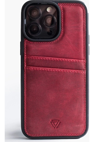 Zawa Apple iPhone 15 Pro Max Uyumlu Suni Deri Kartlık Arka Koruma Kılıf - Kahverengi Koyu