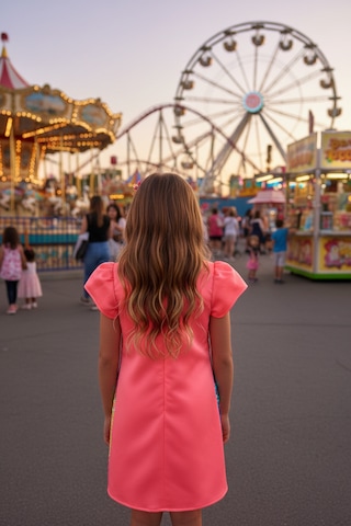 Dide Kids Kız Çocuk Neon Renkli Payetli Pembe Abiye Elbise Neon Pembe