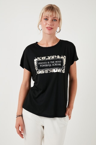 Lela Baskılı Bisiklet Yaka Regular Fit Bayan T Shirt 6671007 Siyah