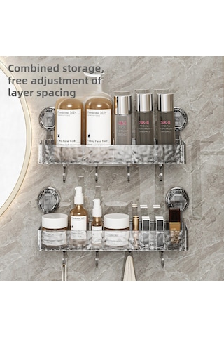 Mufunye Banyo Dalgalı Desenli Süction Cup Rafları - Deliksiz Duvar Takımı, Organize Edici Depolama Aleti Şeffaf Diğer