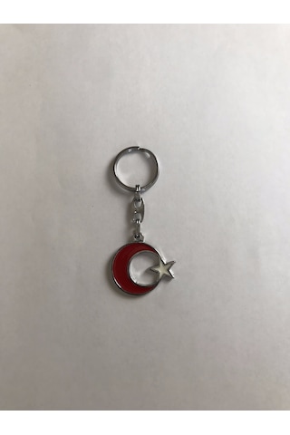 Bd Tekstil Ay Yıldız Tasarım Kırmızı Renkli Anahtarlık