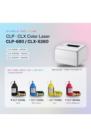 Samsung Uyumlu Clt-506l Toner Tozu + Çip Takım / Clp-680 / Clx-6260 / Clt-k506l / Clt-c506l / Clt-m506l / Clt-y506l