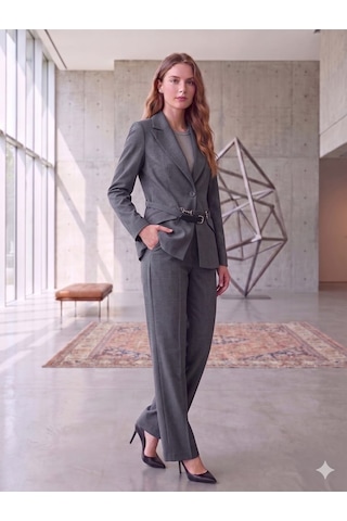Prenses Blazer Ceket Geniş Paça Pantolon Takım Elbise Lacivert