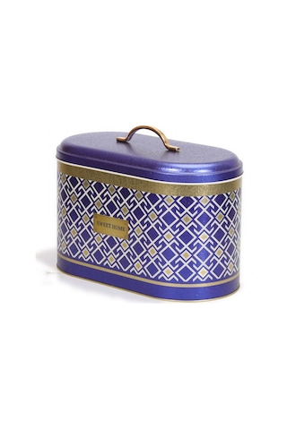 Turkish Blue Swt Home Desenli Oval Metal Ekmek Kutusu, 10.4 Lt Mavi
