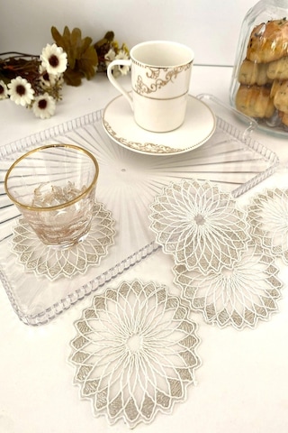 Bogotâ Model Fincan Yanı Sunum Peçetesi 6 Adet Gümüş - Krem