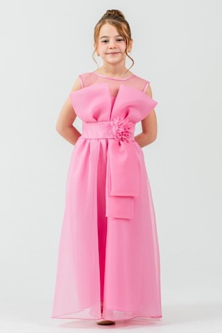 Mnk Baby & Kids Kız Çocuk Organze Tül Çiçek Ve Fiyonk Detaylı Gipe Sırtlı Prenses Abiye Elbise M00800 Pembe