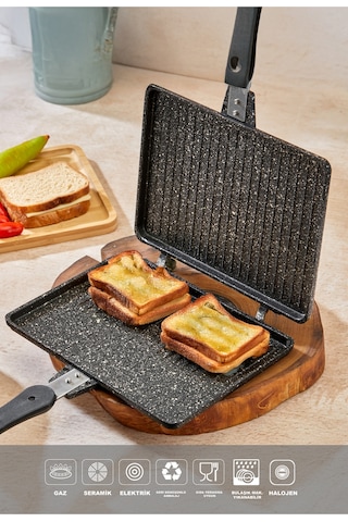Polochef Granit Waffle Ve Tost Tavası Seti Siyah