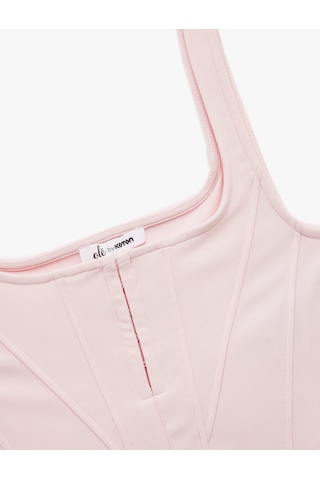 Koton Kare Yaka Korse Detaylı Kolsuz Slim Fit Crop Bluz Pembe 5sal30311ık Gül