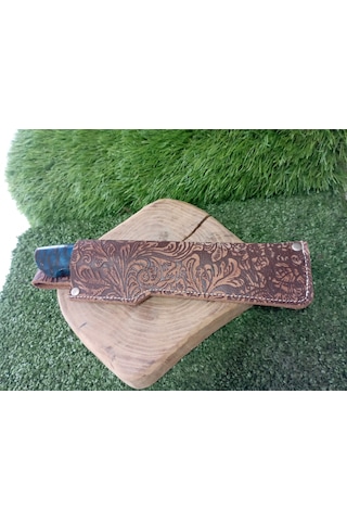 Tctknives Damascus Serisi El Yapımı Şam Çeliği Av Kamp Bıçak Gümüş - Mavi