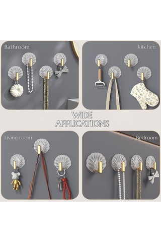 Vkemall Pratik Ve Şık Duvar Askıları: 4'lü Altın Kabuk Desenli Yapışkan Kanca Seti Altın