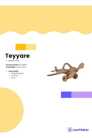 Türk Malı Tayyare Uçak Stem Eğitim Seti Çocuklar İçin Boyanabilir Maket