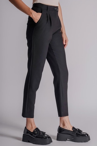 Braccas Kadın Yandan Cepli Arka Cep Fleto Beli Lastikli Ve Pilili Slim Fit Pantolon Siyah Siyah