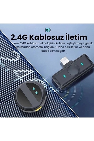 2 Adet Profesyonel Kablosuz Yaka Mikrofonu Lighting Uyumlu Manyetik Klipsli
