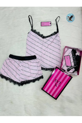 Victoria's Secret Bayan Yazlık Şortlu 2"li Pijama Takımı Açık Pembe