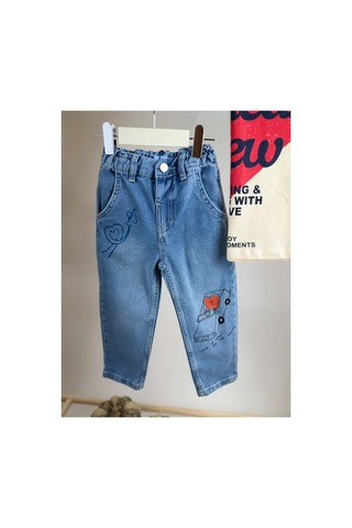 Poala Kids Kalp Baskılı Jeans Mavi
