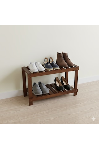 Ahşap Dekoratif Ayakkabılık Raf Kahverengi