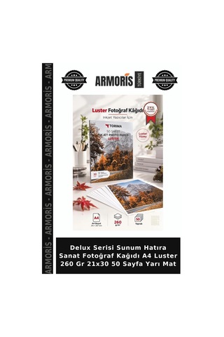 Delux Serisi Sunum Hatıra Sanat Fotoğraf Kağıdı A4 Luster 260 Gr 21x30 50 Sayfa Yarı Mat