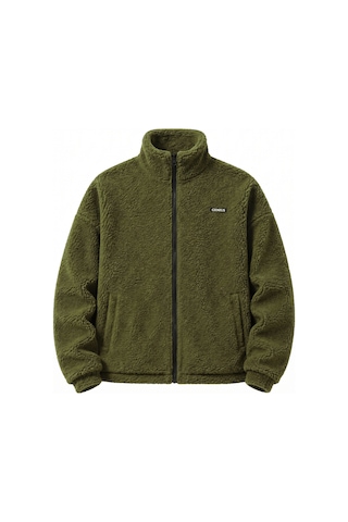 Genius Store Oversize Peluş Erkek İçi Polarlı Tam Fermuarlı Sherpa Sonbahar Kış Kadın Polar Sweatshirt Oversıze-pelus Haki