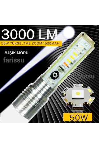 Gold Orion Or-520a Zoomlu Şarjlı El Feneri 50w Zoom Gücü 8 Mod Manyetik Tip-c Şarj Yeşil