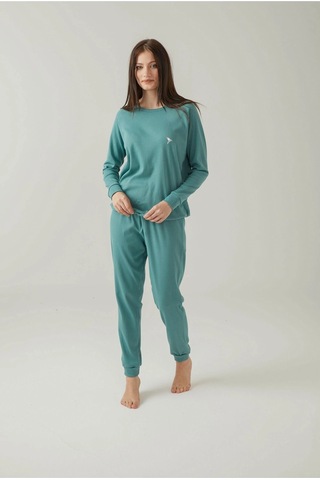 Pamuk & Pamuk Yeşil Fitlli Belden Bağlamalı Pijama Takımı