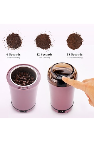Geeksen Pembe Elektrikli Kahve Değirmeni - Fıstık, Tohum, Baharat Öğütücü - Eu Plug - Ayarlanabilir Öğütme Ayarları - Paslanmaz Çelik Bıçaklar Pembe