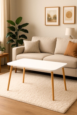 Dekoratif Orta Sehpa Ahşap Ayaklı Şık Tasarım Beyaz