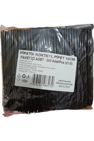 Selanikli Kıl Pipet Siyah İnce Pipet 300'lü 14 CM