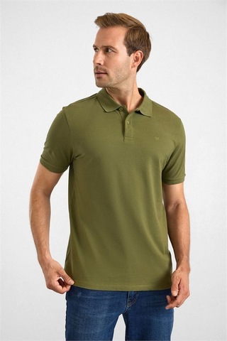 Süvari Haki Slim Düz Nakışlı Pike Düğmeli Polo Yaka Tişört Ts1014000474-yh1