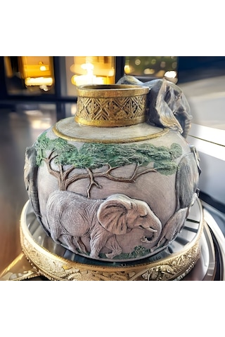 Fil Figürlü Vazo Bej Eskıtme 32 X 27