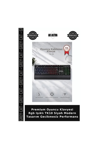 Premium Oyuncu Klavyesi Rgb Işıklı Tk10 Siyah Modern Tasarım Gecikmesiz Performans