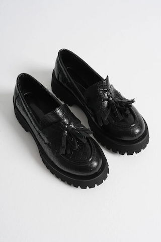Trendella Kadın Günlük Siyah Kroko Baskılı Loafer Ayakkabı Tr10ms03g