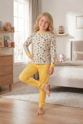 Modanino Kız ÇocukPamuk Pijama Takımı 4-11 Yaş 12628 Sarı
