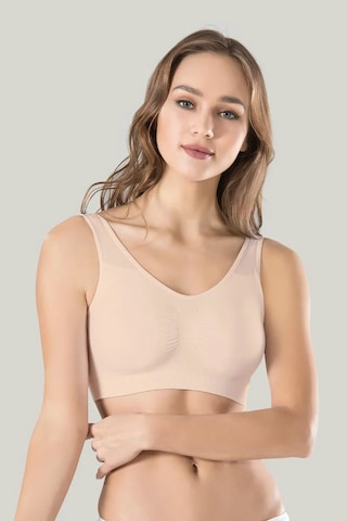 Melonika Kadın Gri Kalın Askılı Çıkarılabilir Pedli Örme Seamless Dikişsiz Basic Büstiyer Çok Renkli