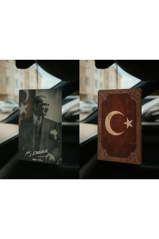 Atatürk Ve Türk Bayrağı - İkili Oto Kokusu - Dekoratif Araç Kokusu Ve Aksesuarı