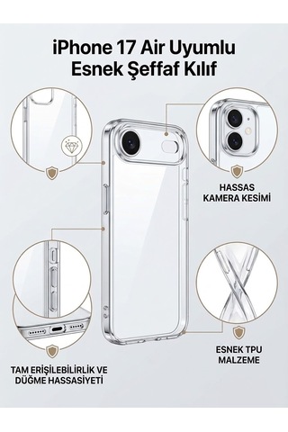 Apple Uyumlu iPhone 17 Aır Şeffaf Kılıf Silikon Ve Esnek Seffaf