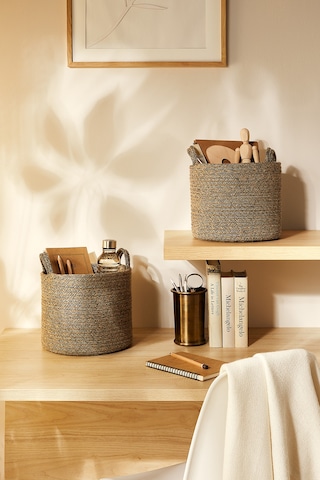 Ocean Home Textile 2'li Siyah Kırçıllı Jüt Halat Sepet Set 26 x 22 cm