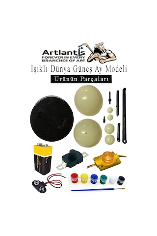 Işıklı Güneş Dünya Ay Modeli 1 Paket Led Işıklı Gezegen Maketi Boya Fırça Eğitici Maket Deney Seti Plastik Güneş Sistemi