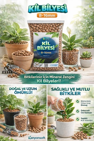 Bitki Bakımı İçin Doğal Kil Bilyesi Hidroton Topraksız Tarım Kil Bilyesi - 3 Litre 3 Lt