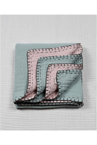 Cigit Müslin Çift Taraflı El İşili Bebek Battaniye Yıkanmıştır 100x100 Cm Mint Pudra Mint Yeşili