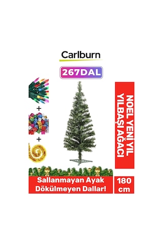 Kutulu Süsleme Seti Yılbaşı Çam Ağacı Renkli Işığı Yeni Yıl 2025 Süsleri Noel Paketi 180 Cm 267 Dal